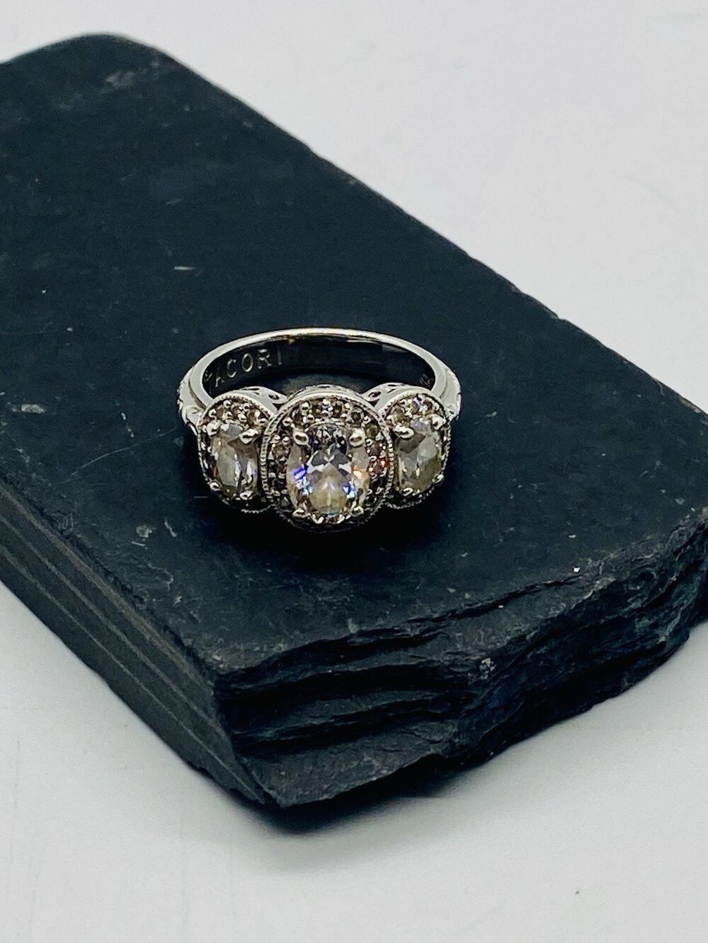 Sterling Silver Tacori Ring 3 Stone Cubic Zirconia.925 Cz Bloom With Love, Sz 7